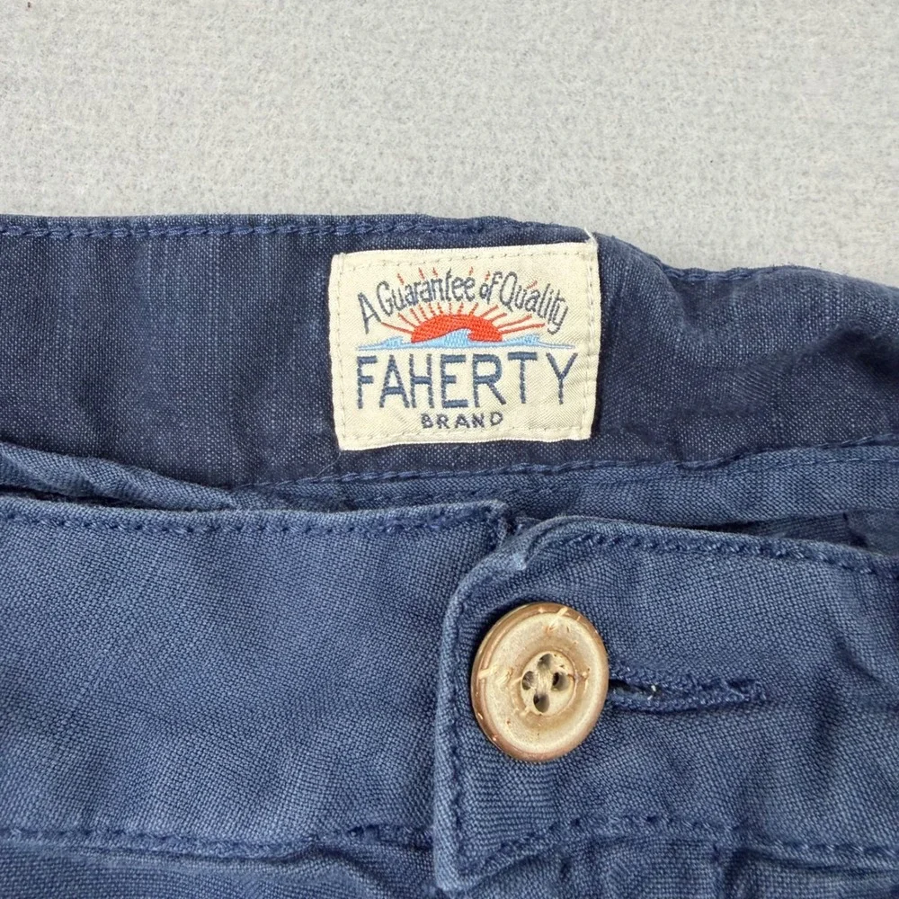 Faherty Men's 40 Malibu Chino Short Navy Blue Linen Blend Flat Front Casual